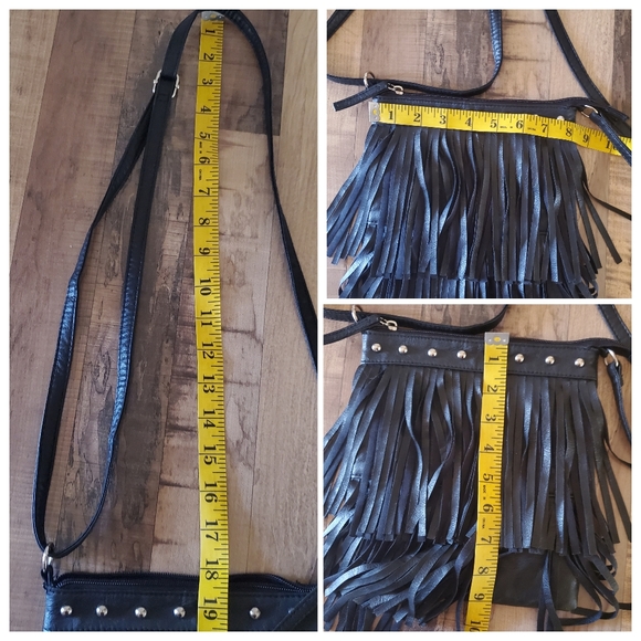 Bongo black fringe crossbody bag purse with stud detail and an adjustable strap - Picture 14 of 16